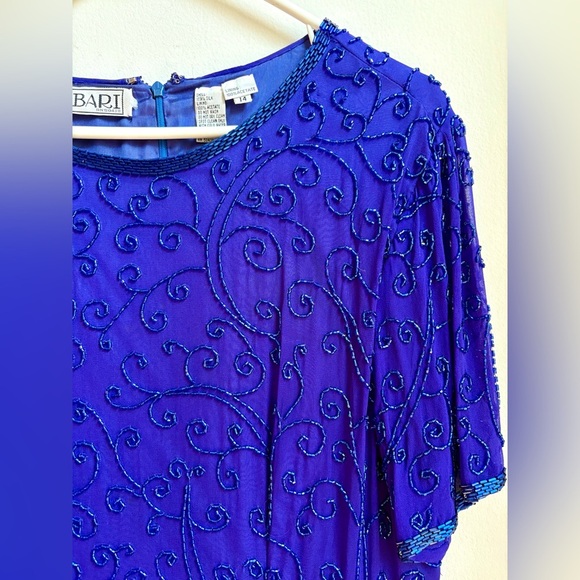 AJ Bari ๐ Cobalt Blue 100% silk Beaded Cocktail Dress size 14 - Picture 2 of 4